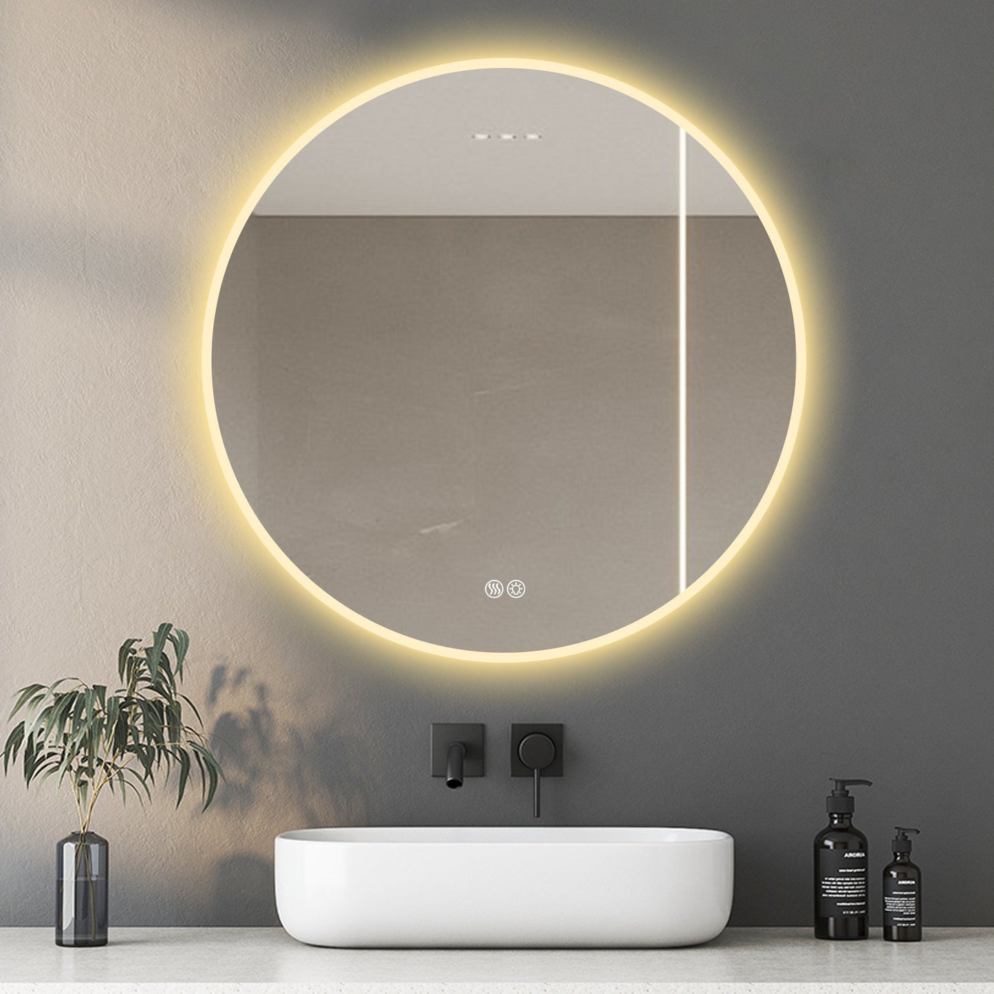 NEW 32” Round LED Bathroom Mirror – Anti-Fog, Silver, Dimmable Light