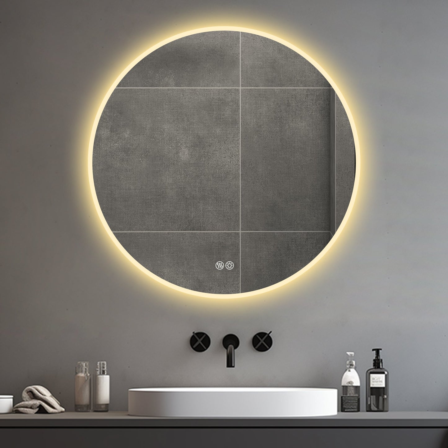 NEW 32” Round LED Bathroom Mirror – Anti-Fog, Silver, Dimmable Light