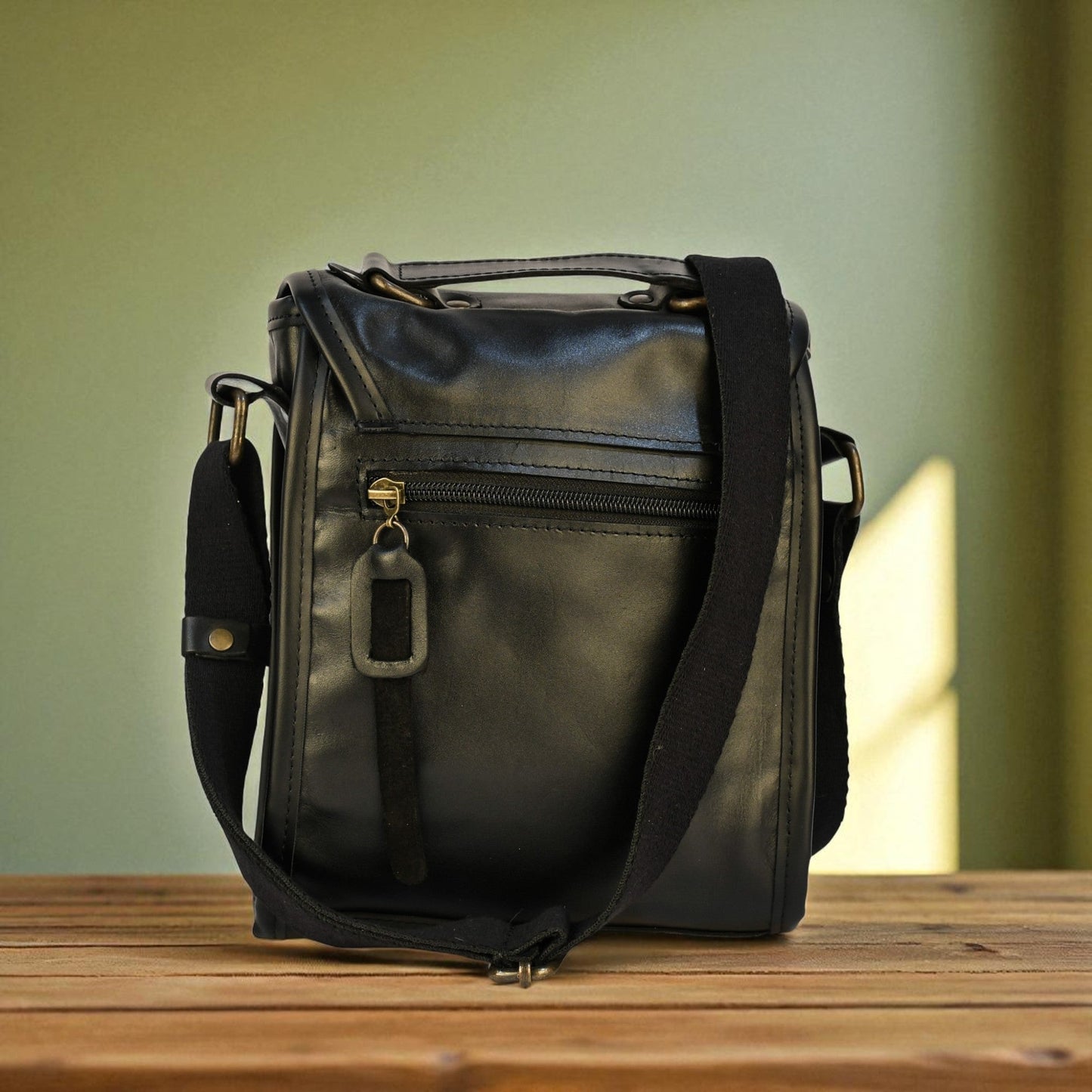 NEW Bovine Leather Small Satchel Bag - Black