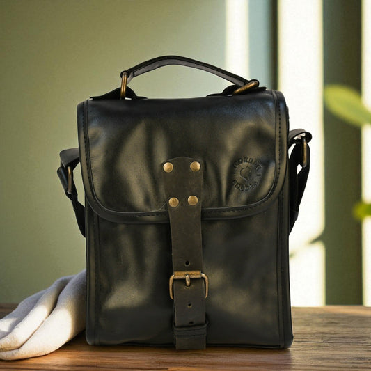 NEW Bovine Leather Small Satchel Bag - Black