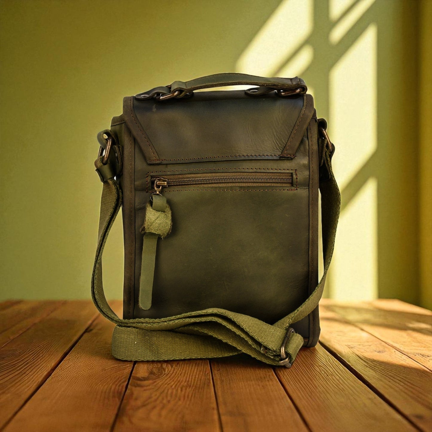 NEW Bovine Leather Small Satchel Bag - Olive