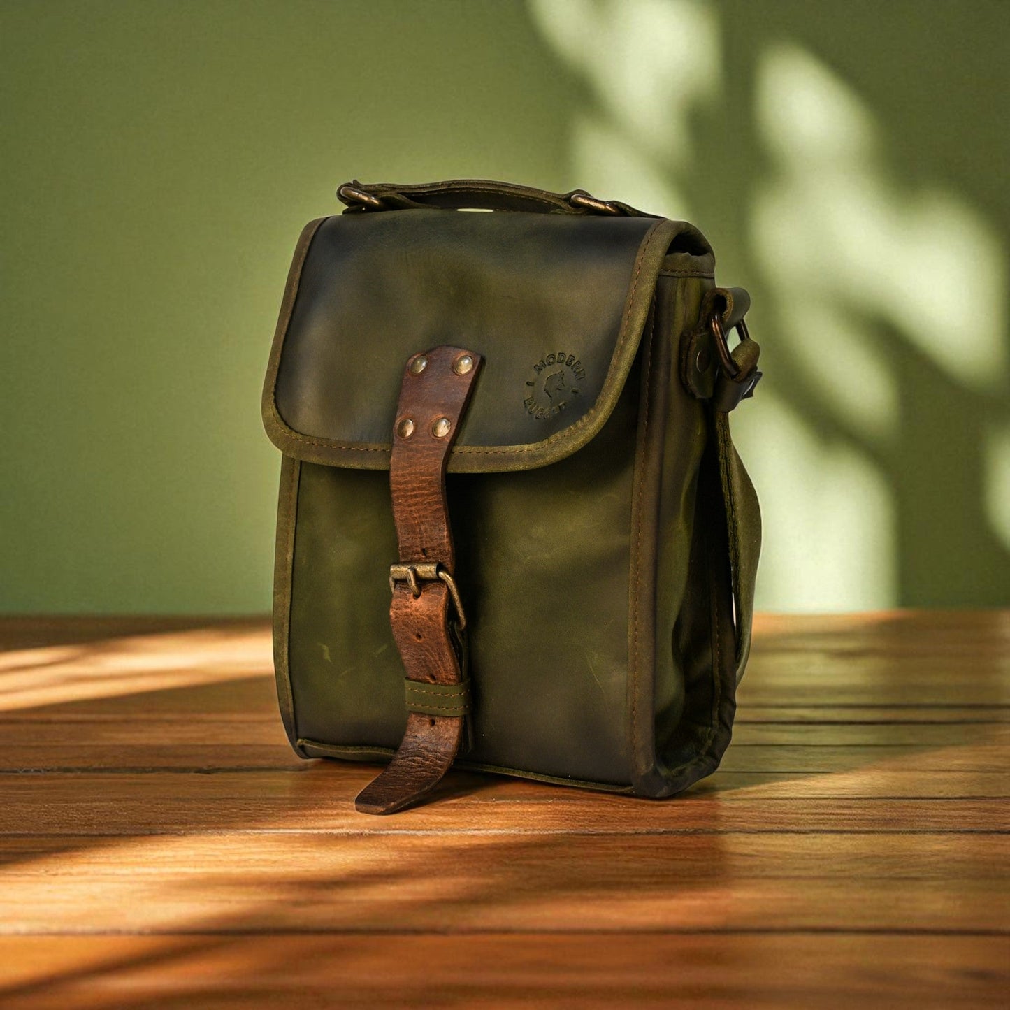 NEW Bovine Leather Small Satchel Bag - Olive