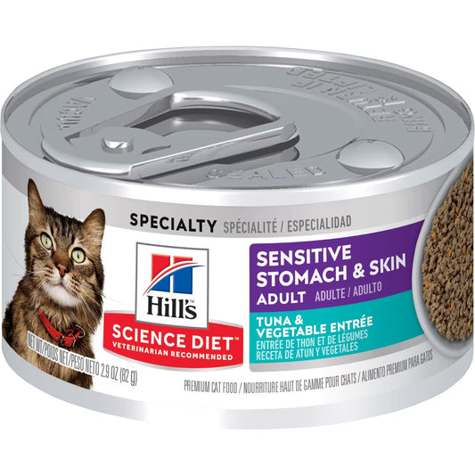 NEW Hill's Science Diet Sensitive Stomach & Skin Canned Cat Food, Tuna & Vegetable Entrée (2.9oz)