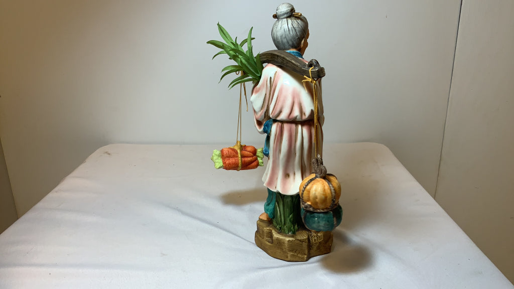 USED Porcelain Asian Inspired Vegetable Carrying Collectible Figurine