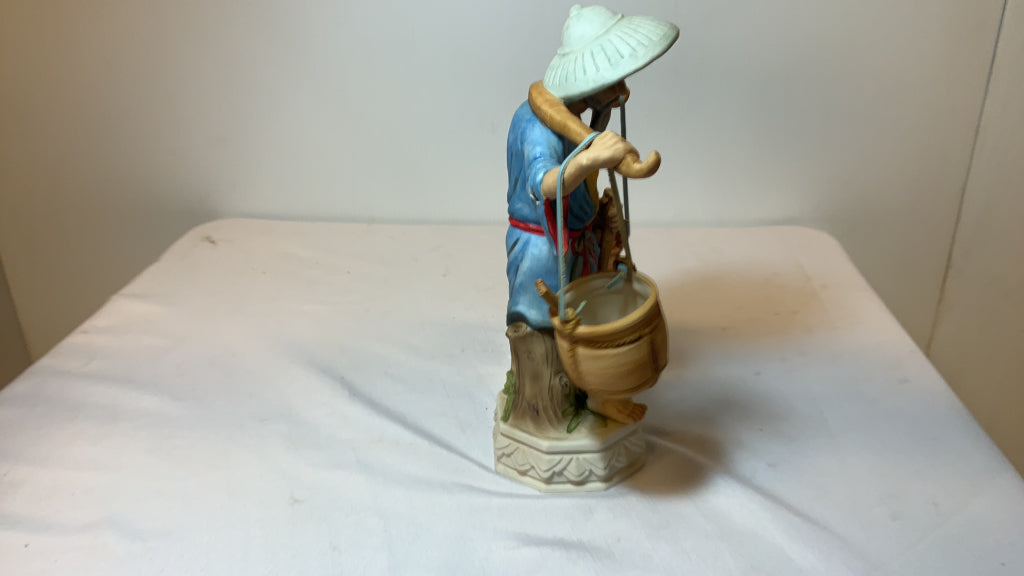 USED Porcelain Asian Basket Carrying Figurine