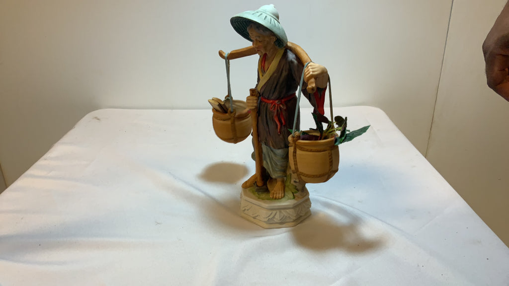 USED Porcelain Asian Basket Carrying Figurine