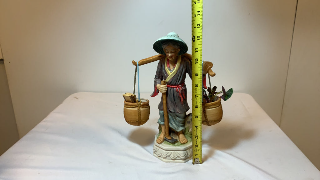 USED Porcelain Asian Basket Carrying Figurine