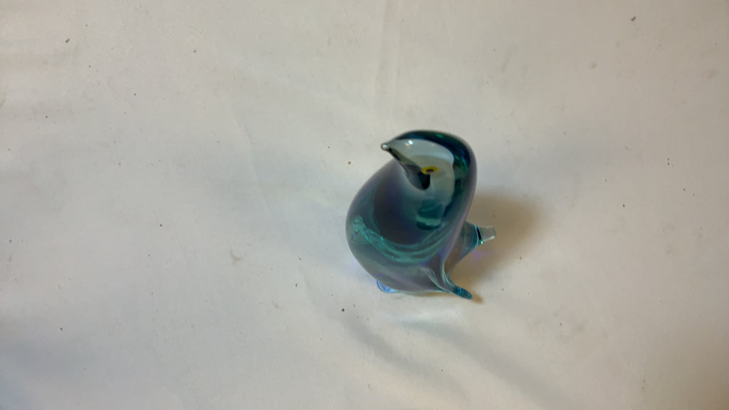 USED Atlaglass Aquamarine Colored Penguin Glass sculpture