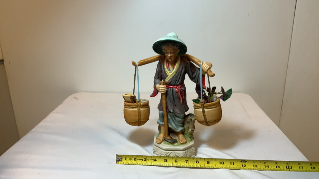 USED Porcelain Asian Basket Carrying Figurine