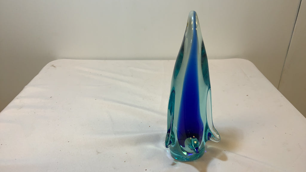 USED Atlaglass Aquamarine Colored Penguin Glass sculpture