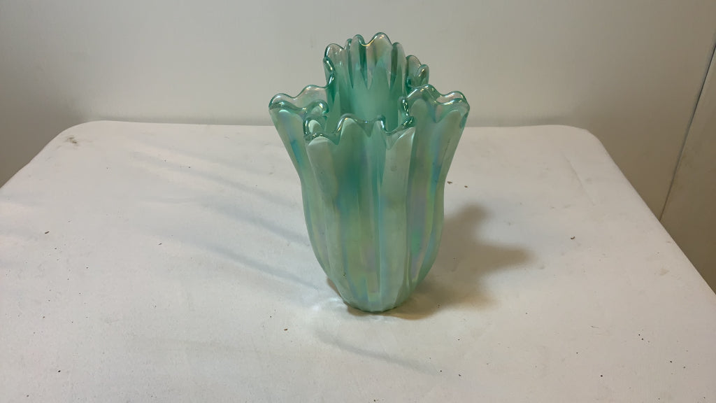 Vintage Midcentury Green Murano Glass Vase, Italy, 2000s