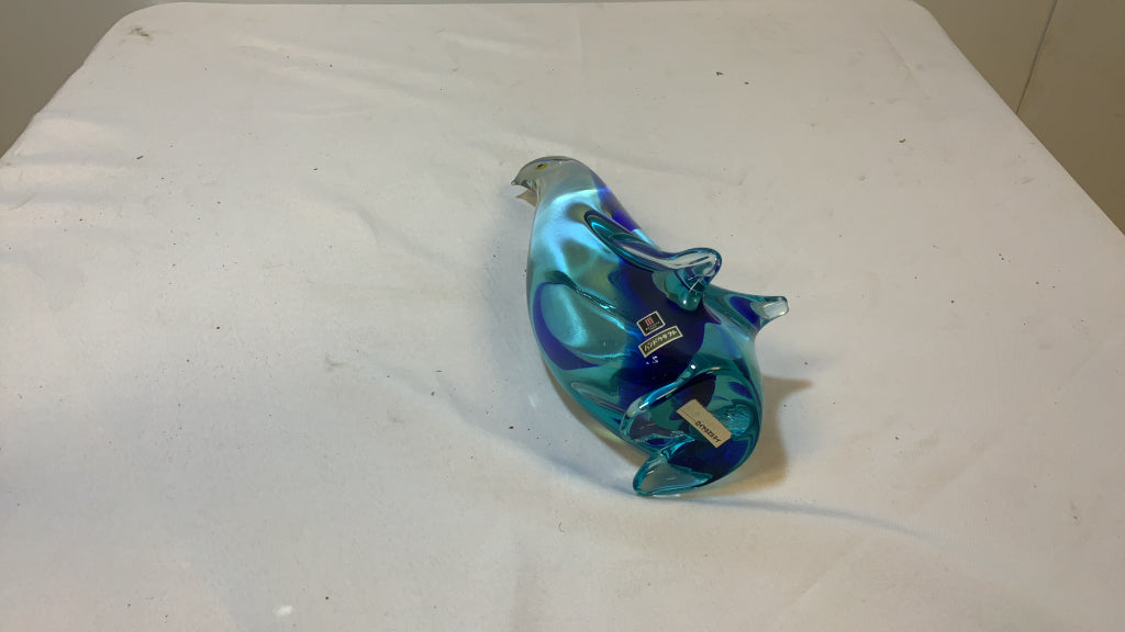 USED Atlaglass Aquamarine Colored Penguin Glass sculpture