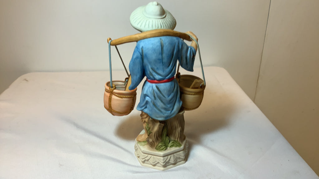 USED Porcelain Asian Basket Carrying Figurine