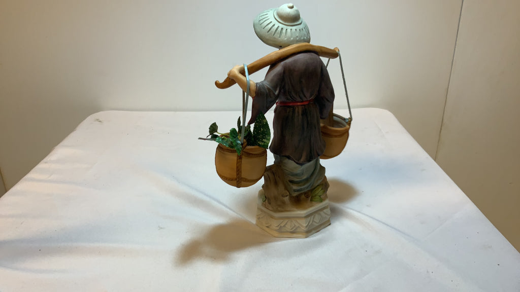 USED Porcelain Asian Basket Carrying Figurine