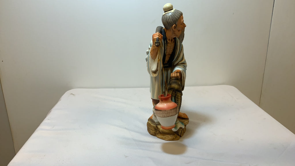 USED Porcelain Asian Fish Carrying Japanese Collectible Figurine