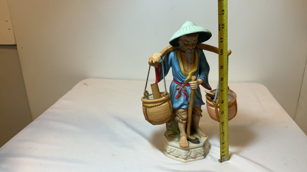 USED Porcelain Asian Basket Carrying Figurine