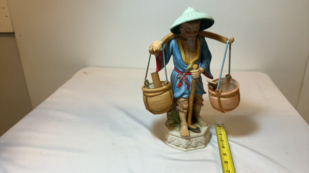 USED Porcelain Asian Basket Carrying Figurine