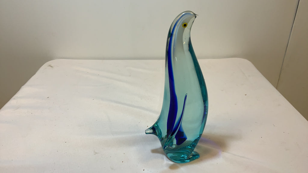 USED Atlaglass Aquamarine Colored Penguin Glass sculpture