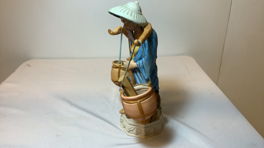 USED Porcelain Asian Basket Carrying Figurine