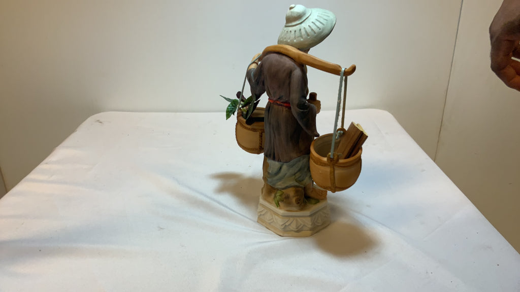 USED Porcelain Asian Basket Carrying Figurine