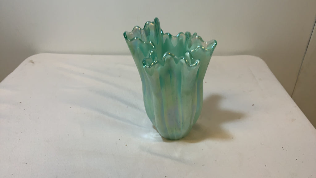 Vintage Midcentury Green Murano Glass Vase, Italy, 2000s