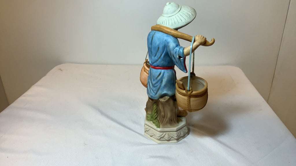 USED Porcelain Asian Basket Carrying Figurine