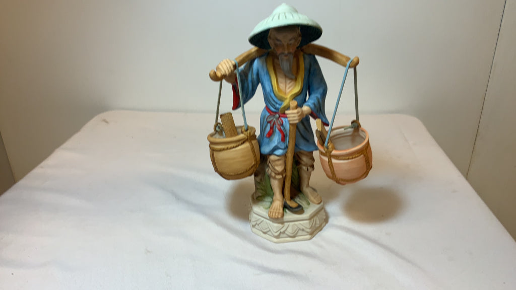 USED Porcelain Asian Basket Carrying Figurine