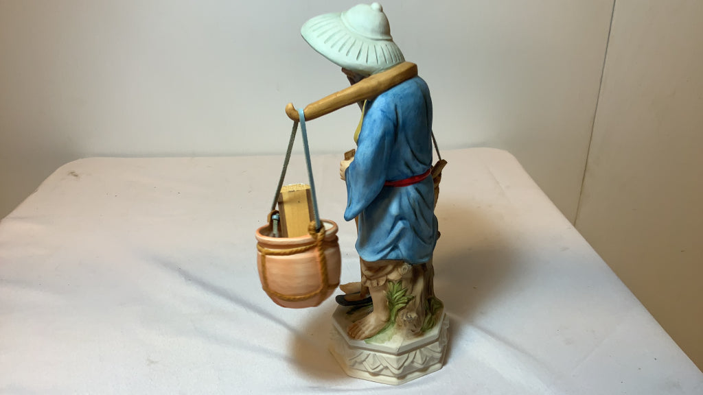 USED Porcelain Asian Basket Carrying Figurine