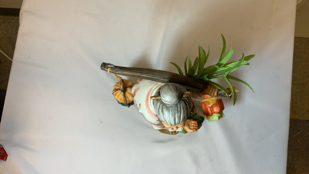 USED Porcelain Asian Inspired Vegetable Carrying Collectible Figurine