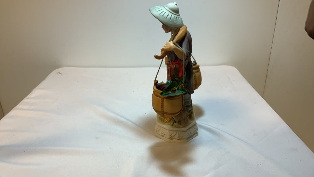 USED Porcelain Asian Basket Carrying Figurine