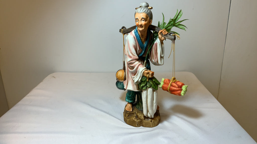 USED Porcelain Asian Inspired Vegetable Carrying Collectible Figurine