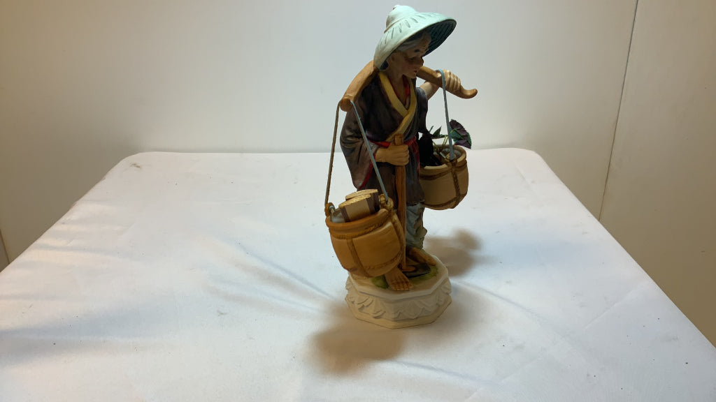 USED Porcelain Asian Basket Carrying Figurine