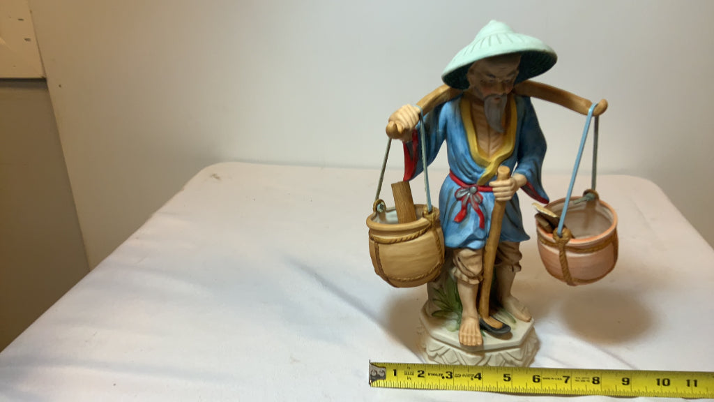 USED Porcelain Asian Basket Carrying Figurine