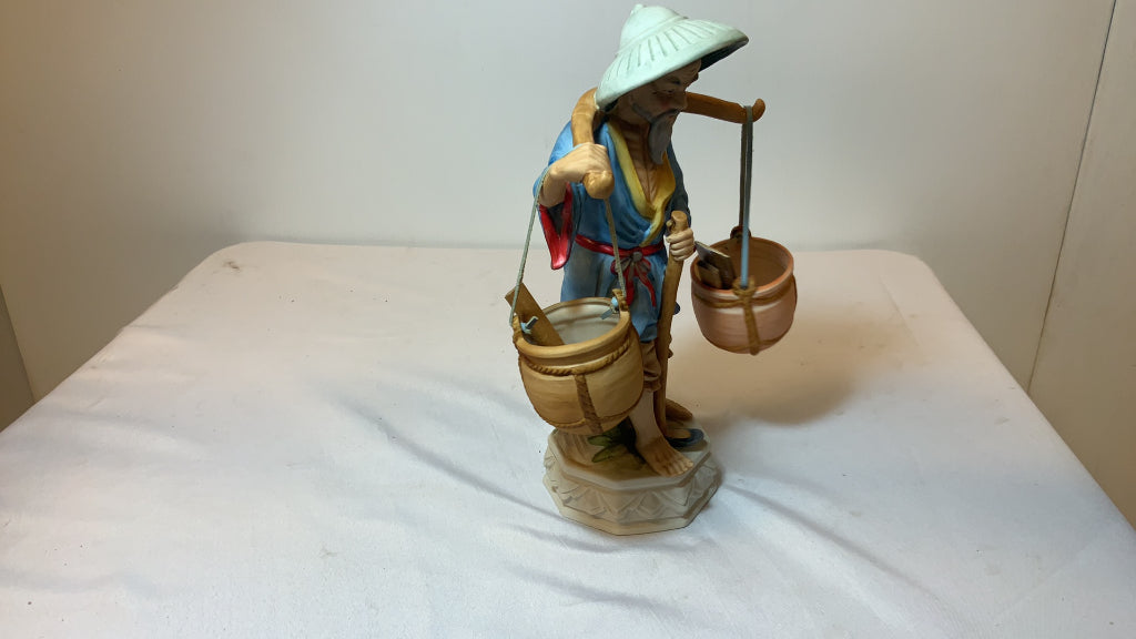 USED Porcelain Asian Basket Carrying Figurine