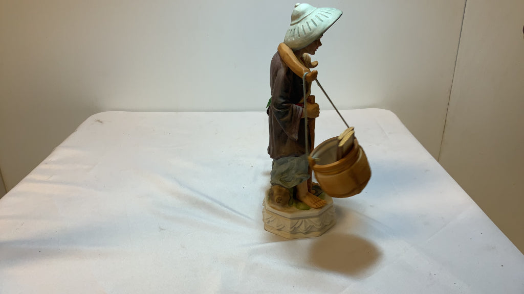 USED Porcelain Asian Basket Carrying Figurine