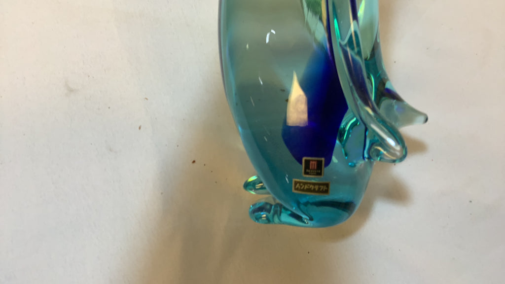 USED Atlaglass Aquamarine Colored Penguin Glass sculpture