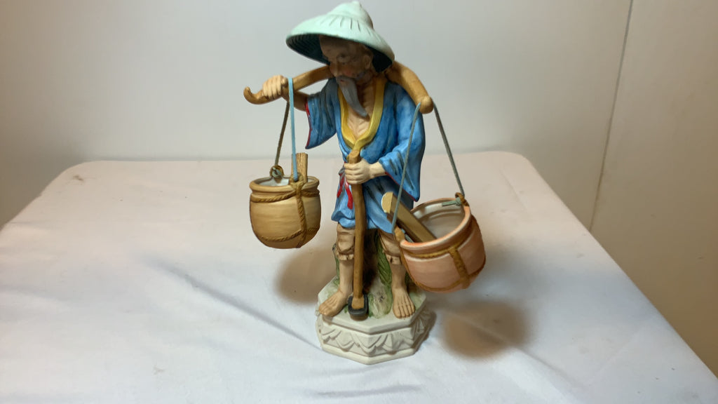 USED Porcelain Asian Basket Carrying Figurine