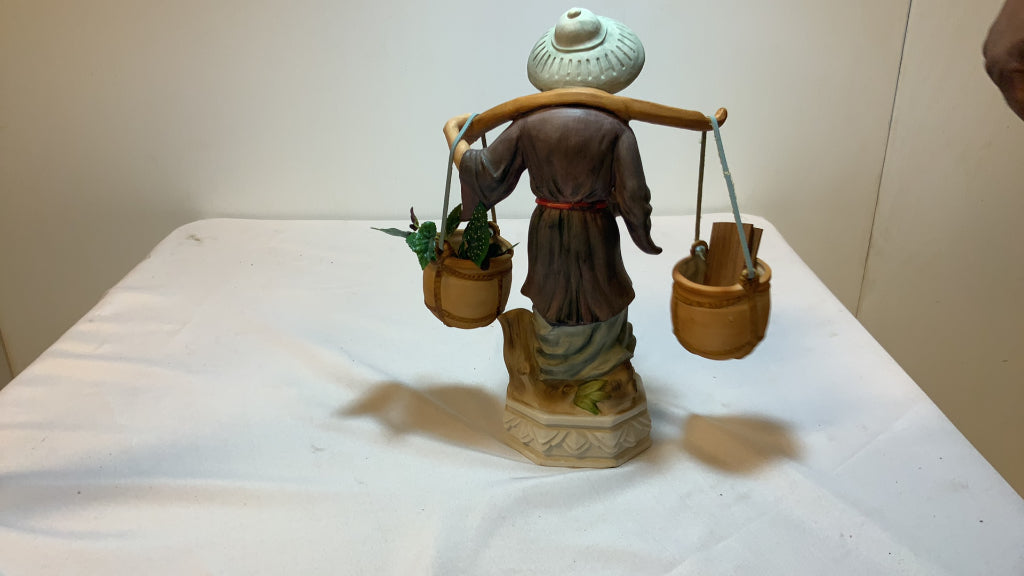 USED Porcelain Asian Basket Carrying Figurine