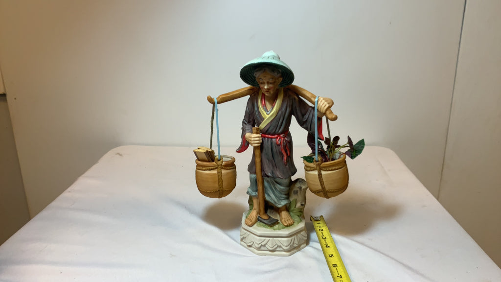 USED Porcelain Asian Basket Carrying Figurine