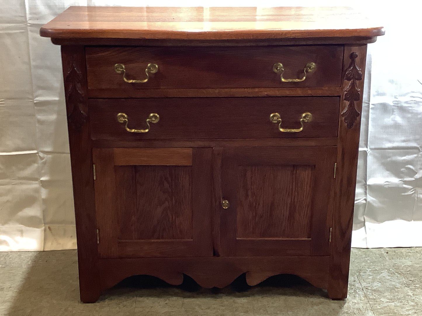 USED Vintage 2 Drawer 2 Door Oak Wash Stand Cabinet