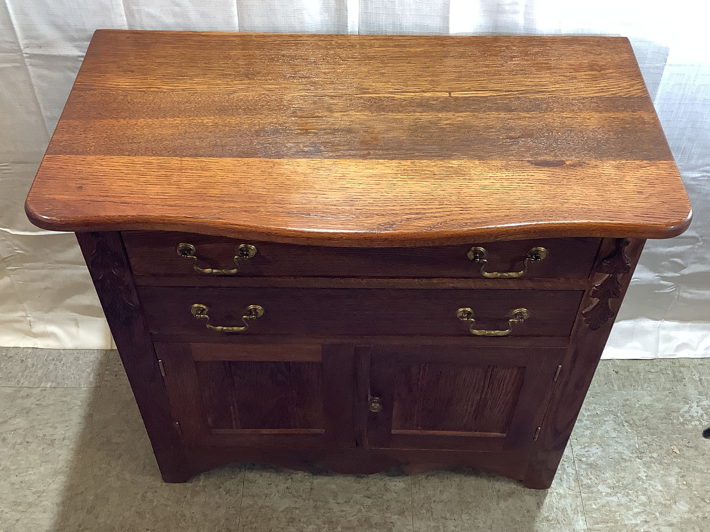 USED Vintage 2 Drawer 2 Door Oak Wash Stand Cabinet