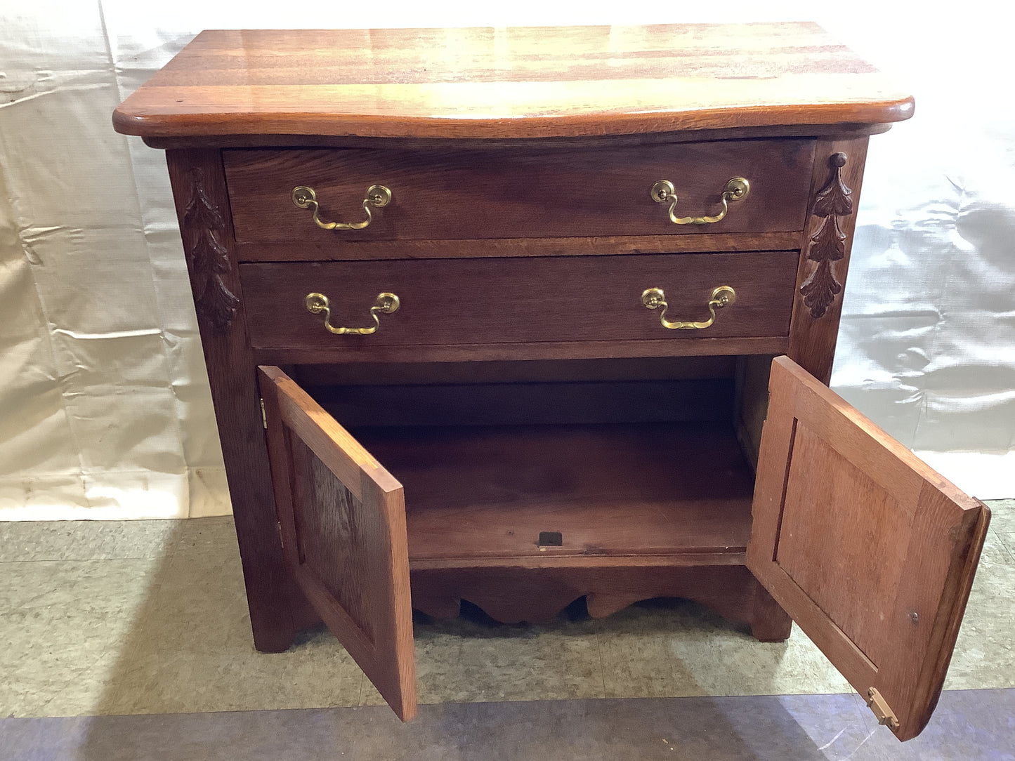 USED Vintage 2 Drawer 2 Door Oak Wash Stand Cabinet