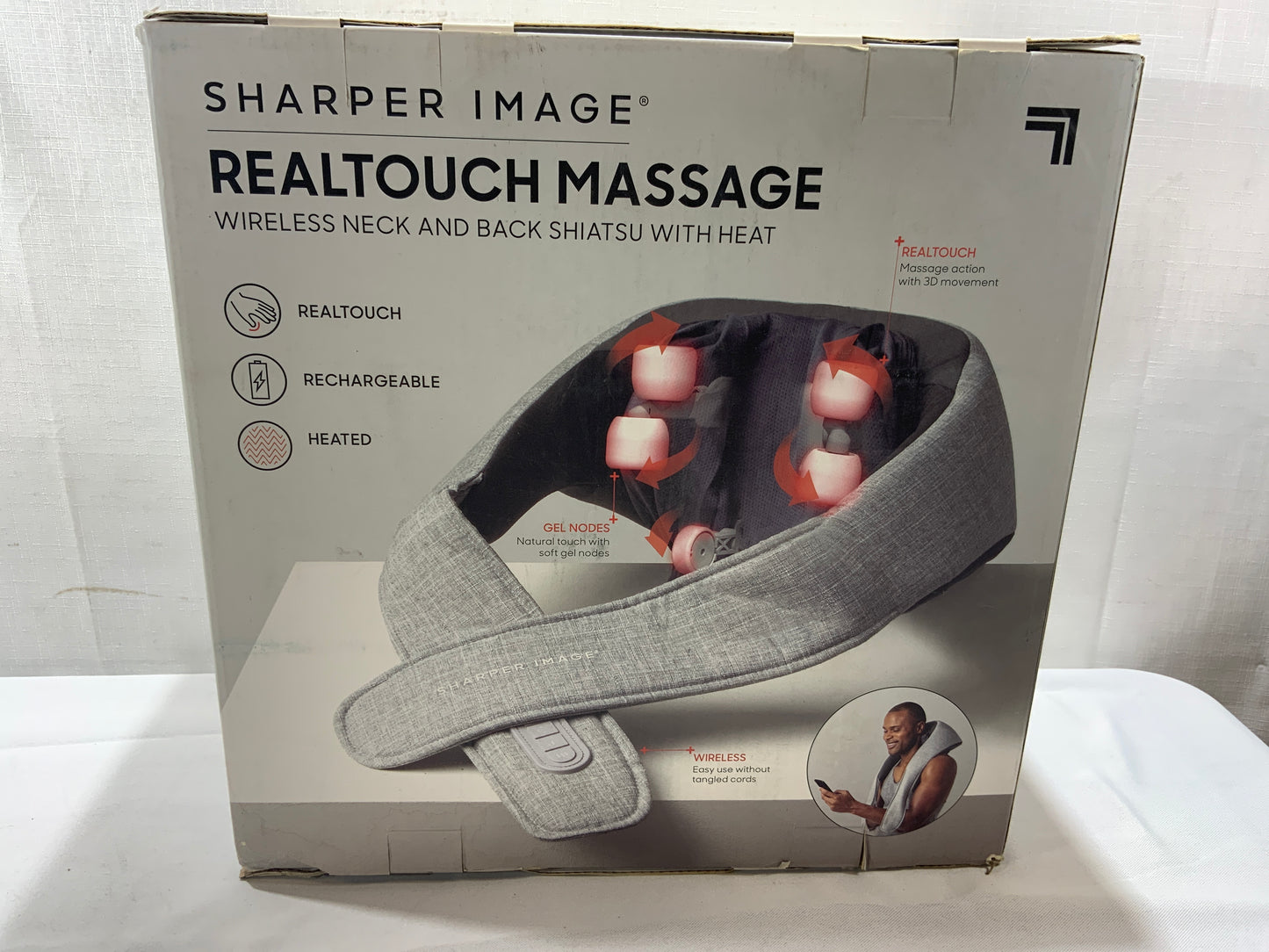 NEW Sharper Image Real Touch Massage Wireless Neck and Back Shiatsu with Heat