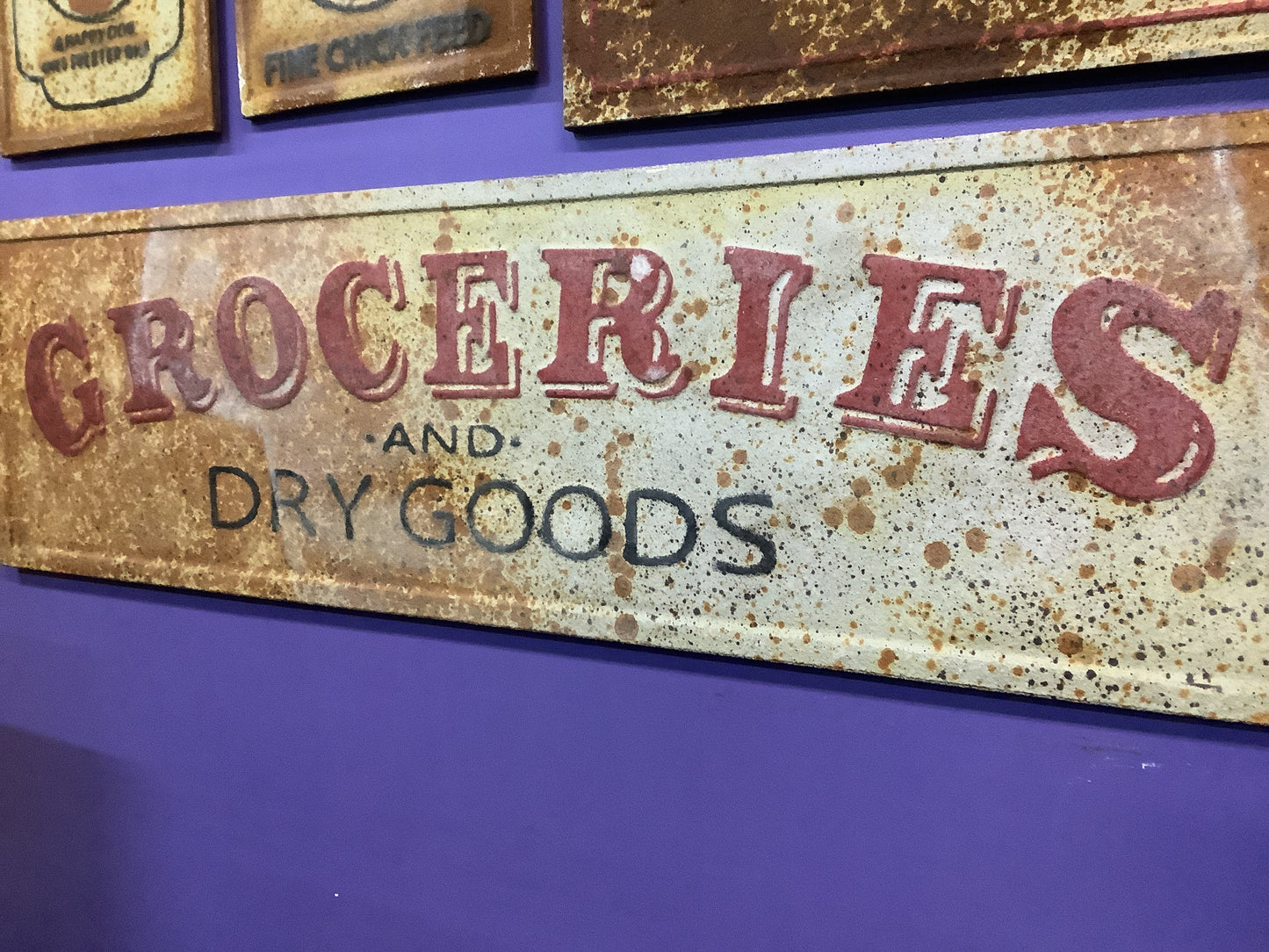 Vintage Advertising Metal Groceries and Dry Goods Sign