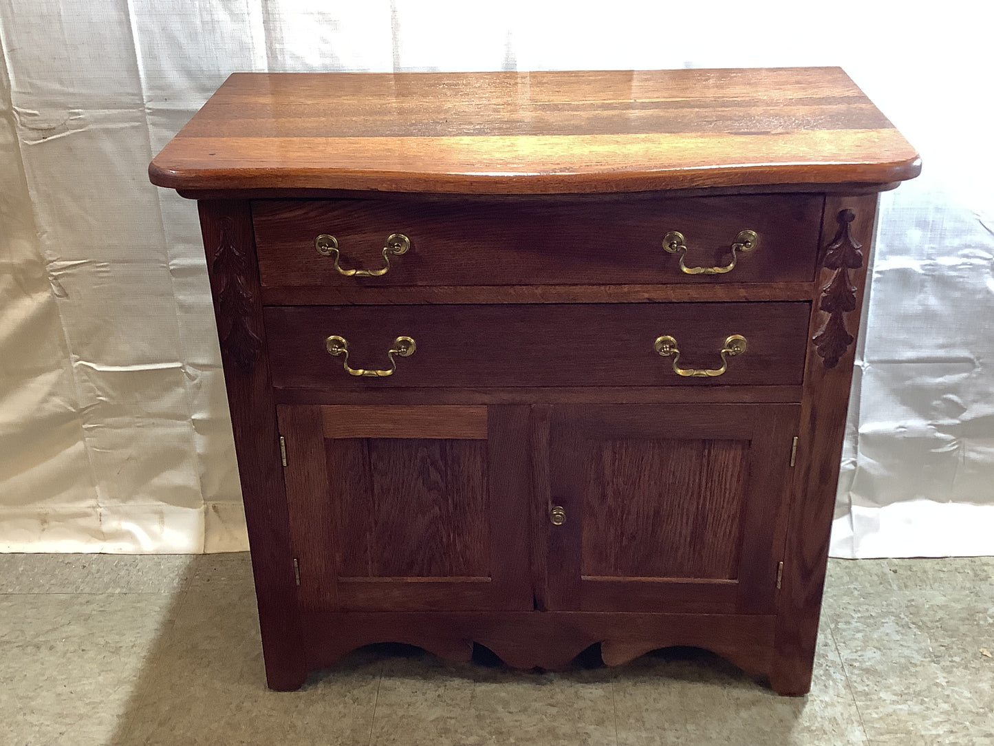 USED Vintage 2 Drawer 2 Door Oak Wash Stand Cabinet